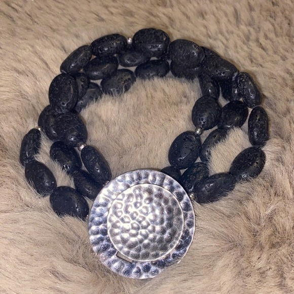 Silpada Sterling Silver Black Lava Rock & Beads Bracelet 3 strand 7” Length - Picture 4 of 6